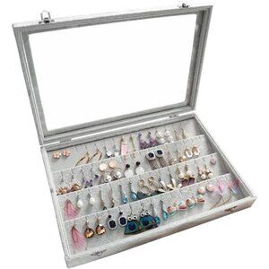 Velvet ClearLid Earring Box Organizer Storage 32Pairs Earrings StudTray Showcase